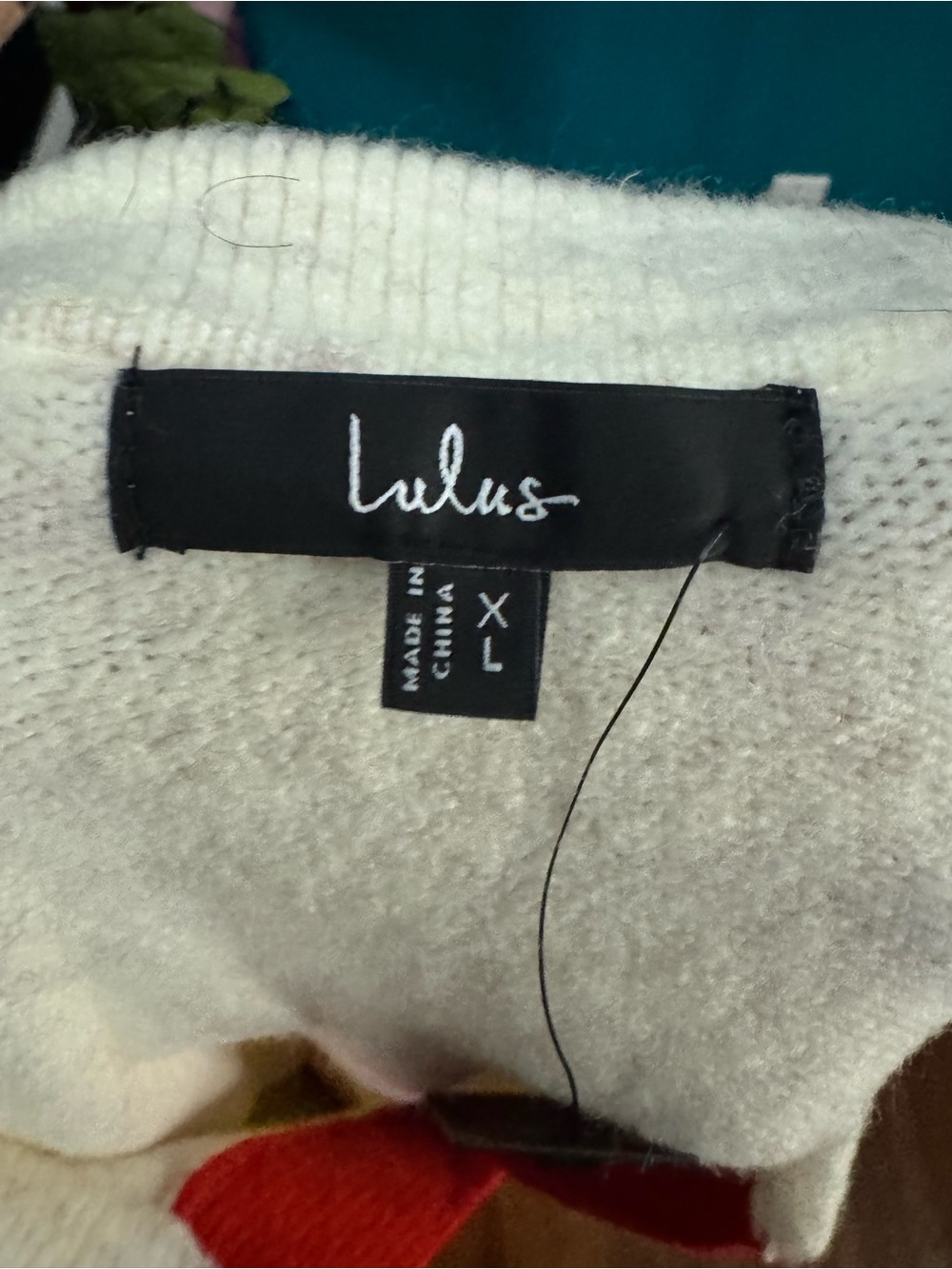 Lulu's Cream V-Neck Sweater Dress with Red Trim - Picture 8 of 8